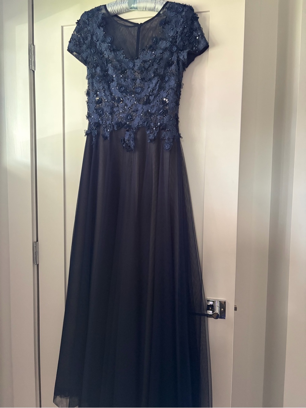 Basix Black Label Navy Beaded Long Tulle Gown from Saks Fifth Avenue